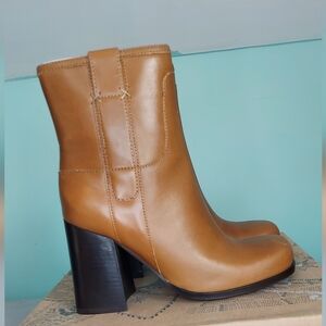 Free People Naomi Taupe Leather Ankle Heel Boots